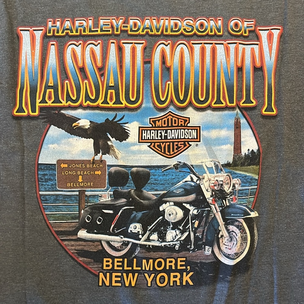 Harley Davidson‎ Shirt Men Large Black Bellmore NY Biker Motorcyle Graphic